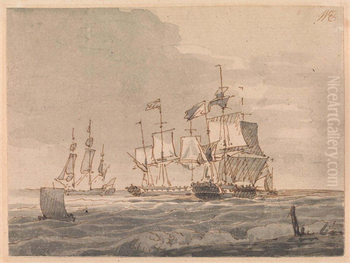 Men-of-war off the Coast Oil Painting by John Cleveley the Younger