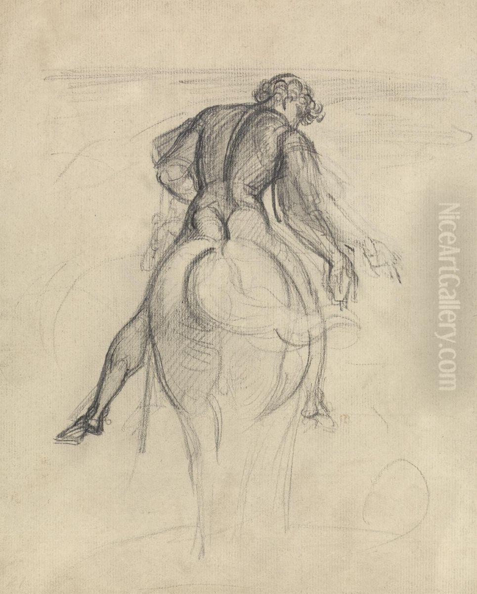 Study of a Man Riding a Horse Oil Painting by Theodor Von Holst