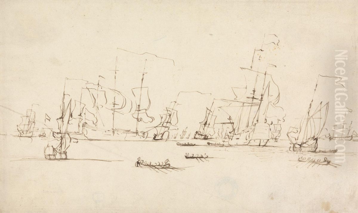 A Squadron at Anchor Oil Painting by Peter Monamy