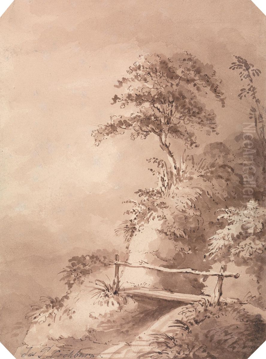 Footbridge over Hilly Stream Oil Painting by Cockburn, James Pattison