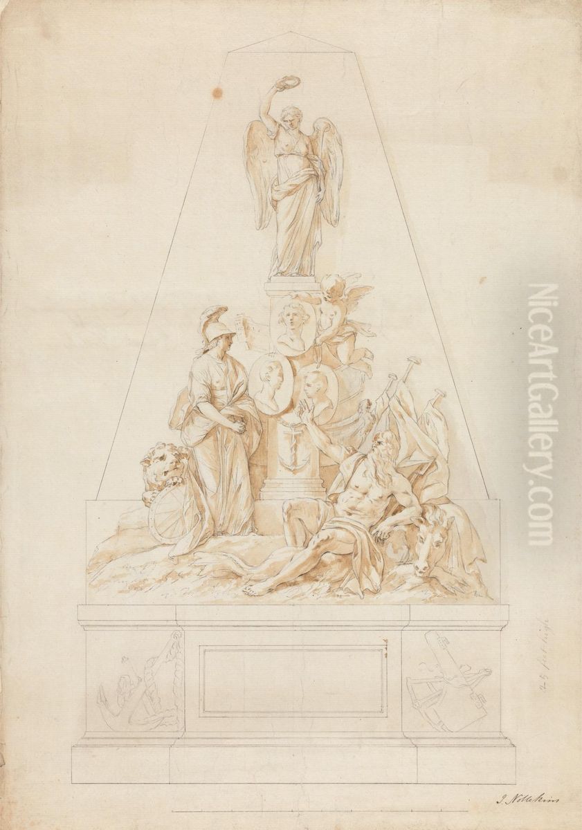 Study for the Monument to Naval Captains William Bayne, William Blair and Lord Robert Manner Oil Painting by Joseph Nollekens