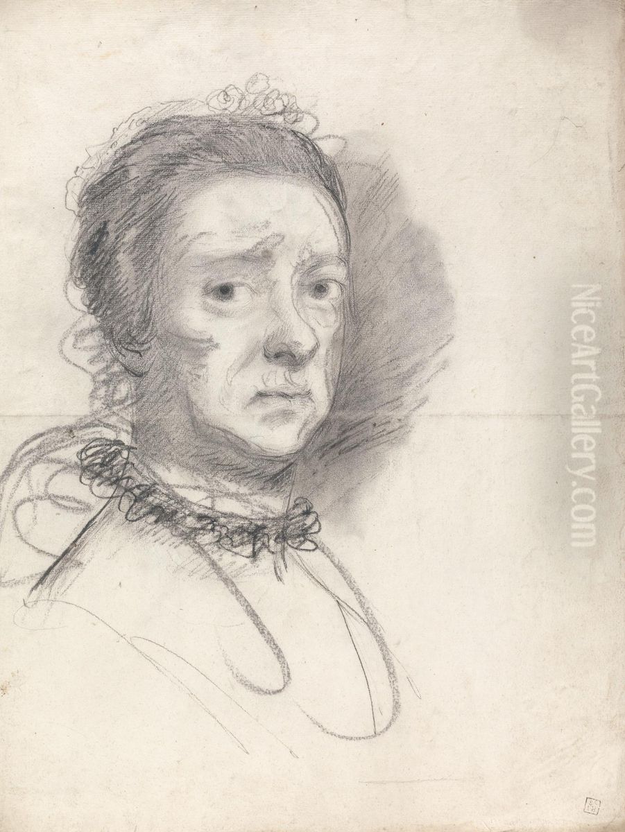Head of an elderly lady; studies from Raphael's Disputation Oil Painting by Of Sir Joshua Reynolds