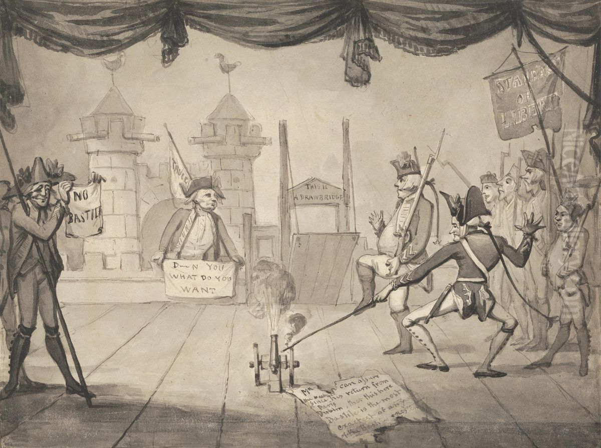 An Ampitheatrical Version of the Fall of Bastille Oil Painting by Samuel Collings