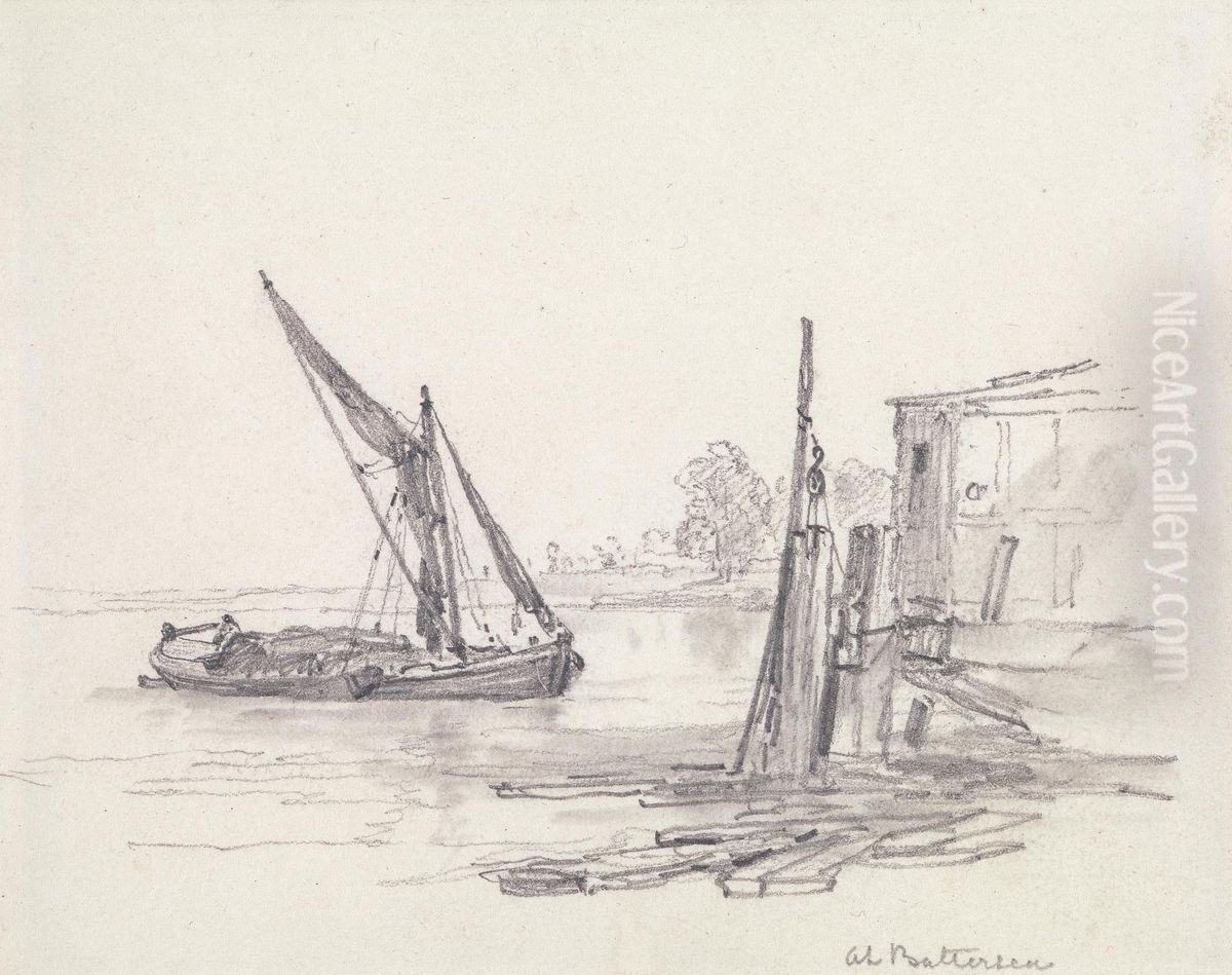 View on the Thames at Battersea Oil Painting by Edward William Cooke