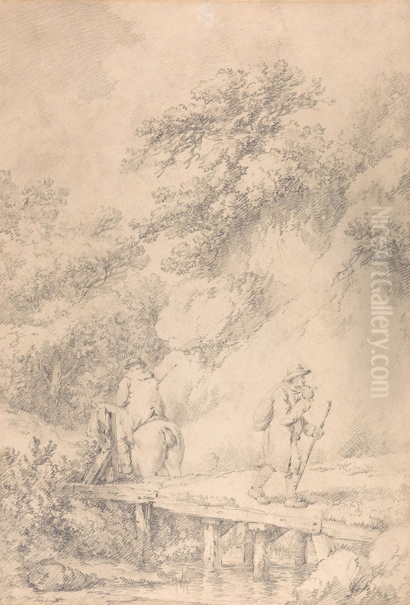 Two Men on a Country Road Oil Painting by George Morland