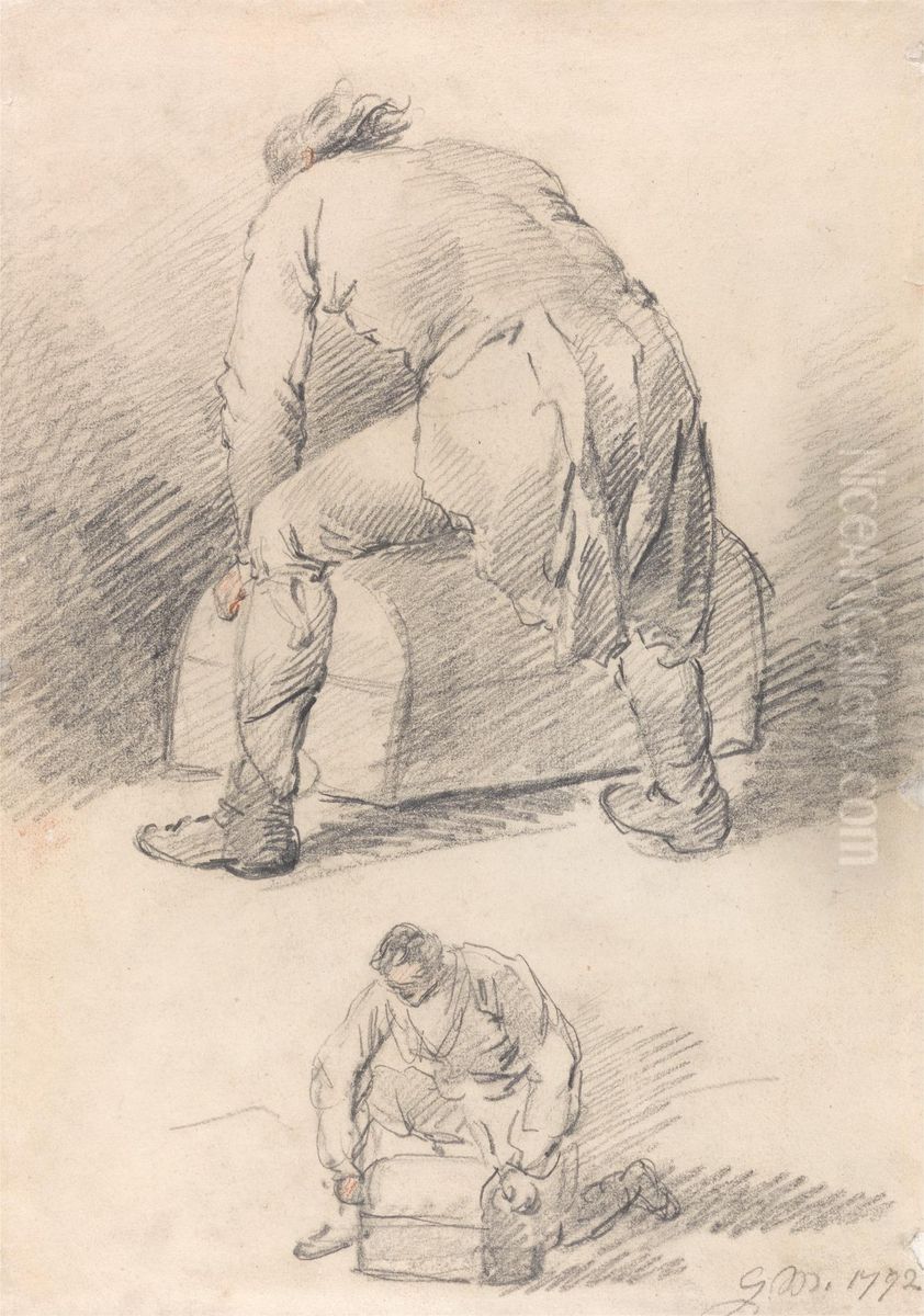 A Man Lifting a Trunk, Two studies on one sheet Oil Painting by George Morland