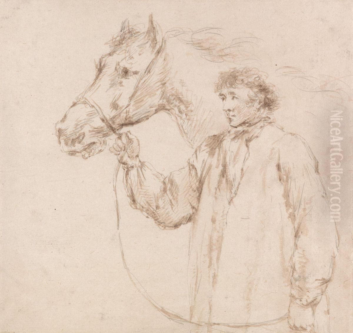 Man Holding Horse by the Bridle Oil Painting by George Morland