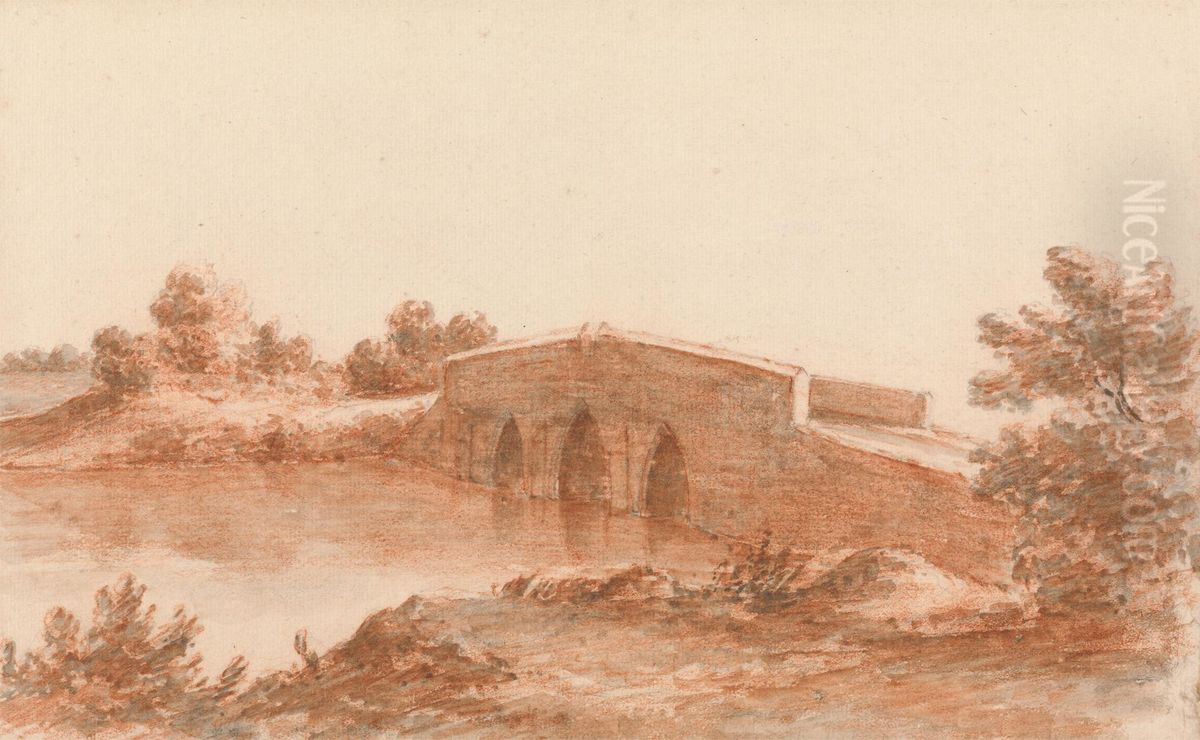 A Bridge in a Landscape Oil Painting by Robert Price