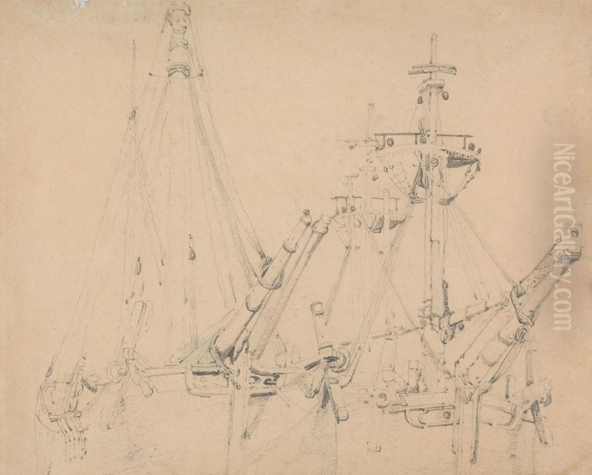 Study of Two Laid Up Sailing Vessels Oil Painting by Samuel Prout