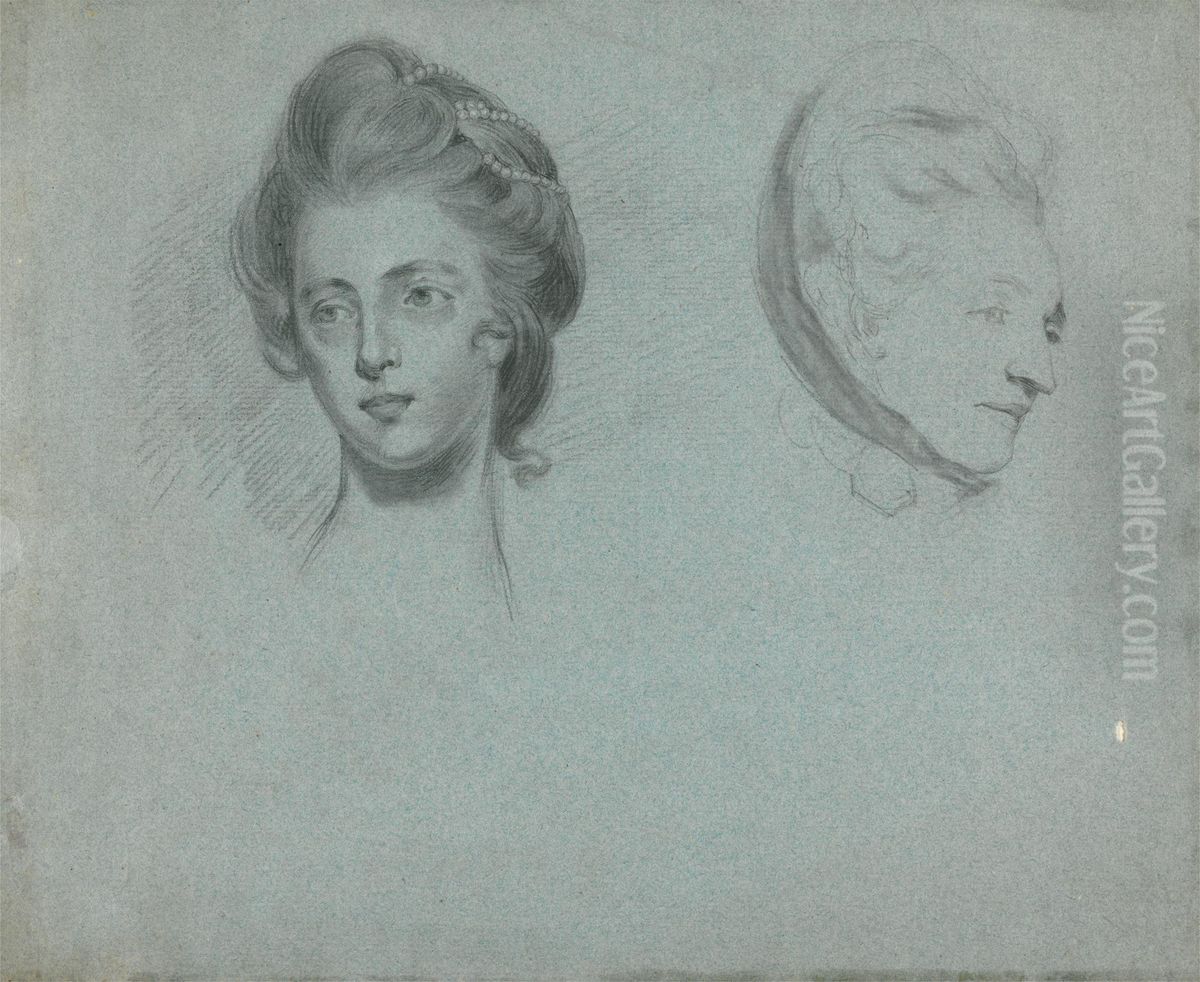 Studies of Two Women's Heads Oil Painting by John Russell
