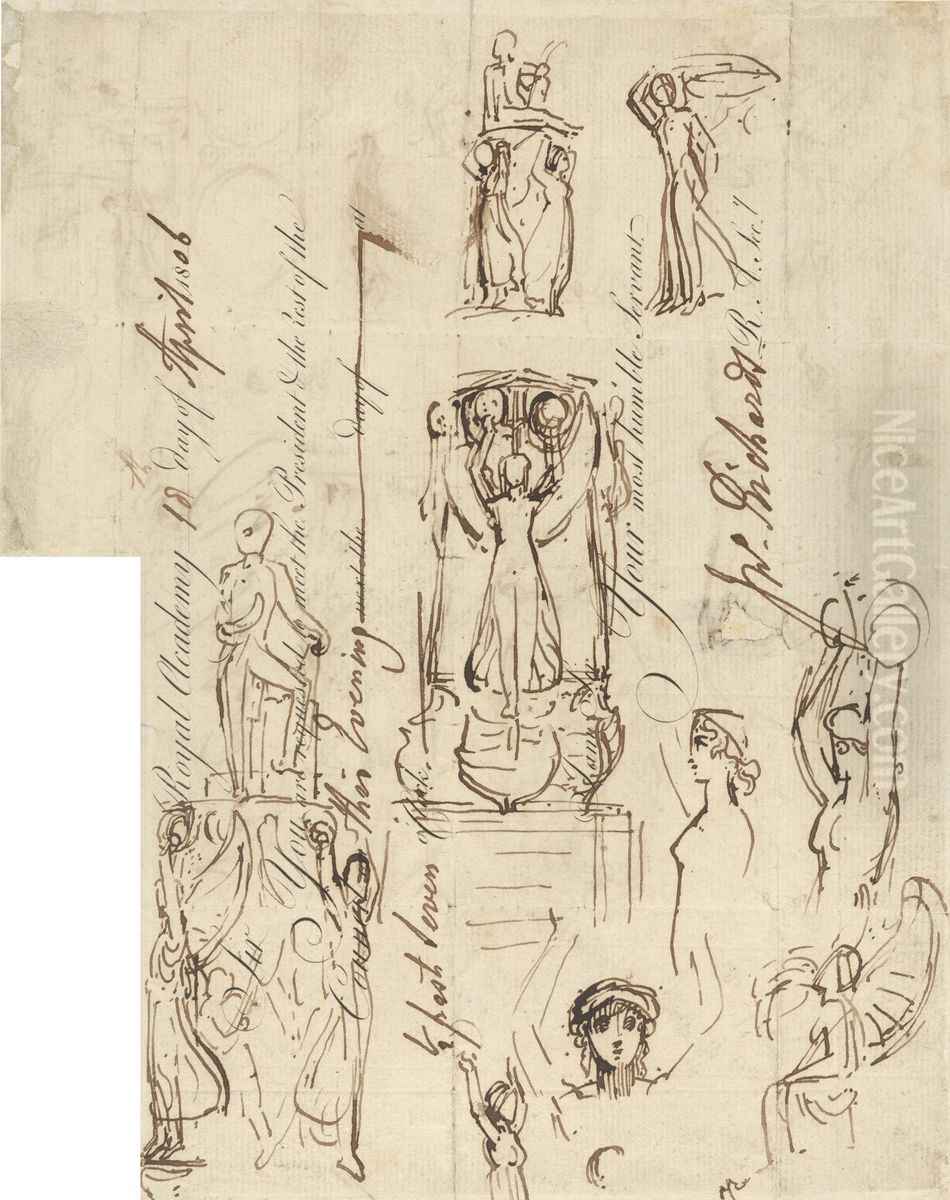 Study of Caryatides for Statue of Sir Thomas of Monro Oil Painting by Thomas Stothard