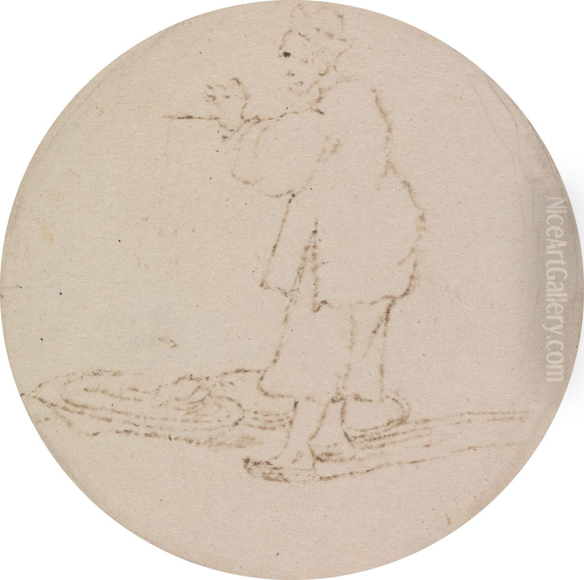 Five Figure Sketches on One Mount Oil Painting by George Chinnery