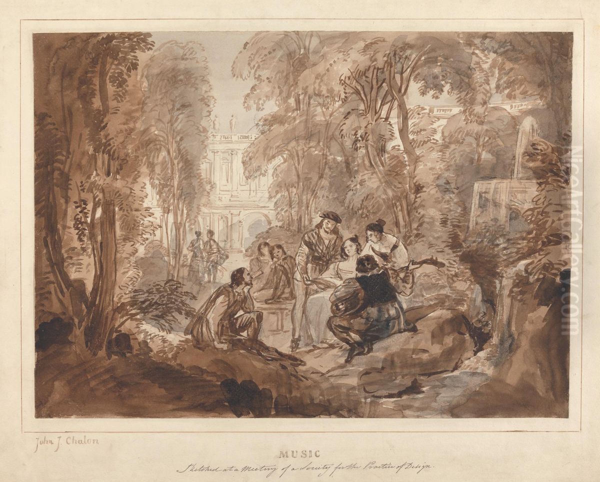 Composition in a Garden Oil Painting by John James Chalon