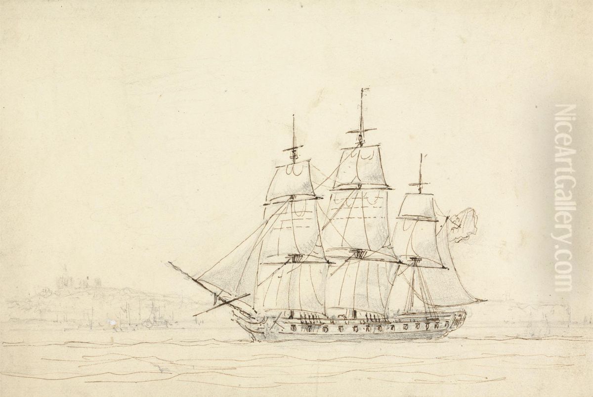 Three Masted Ship Oil Painting by William Daniell RA