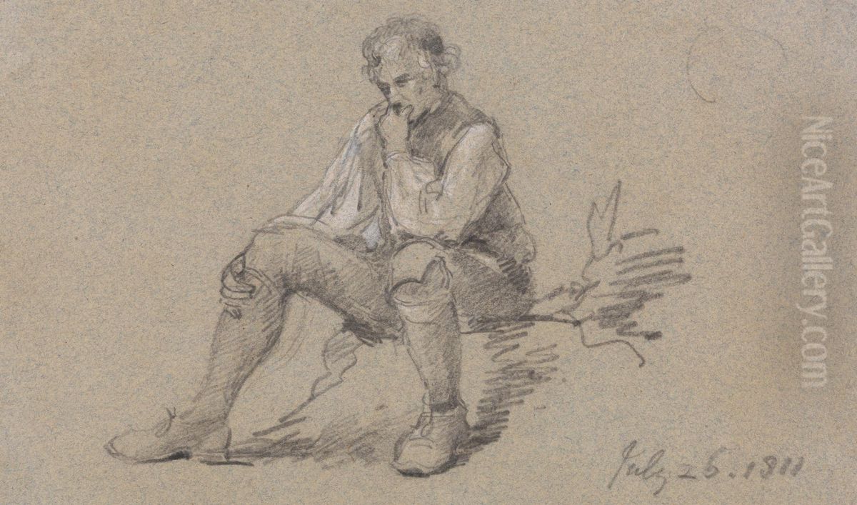 Man Sitting Oil Painting by Sir George Beaumont, 7th Baronet