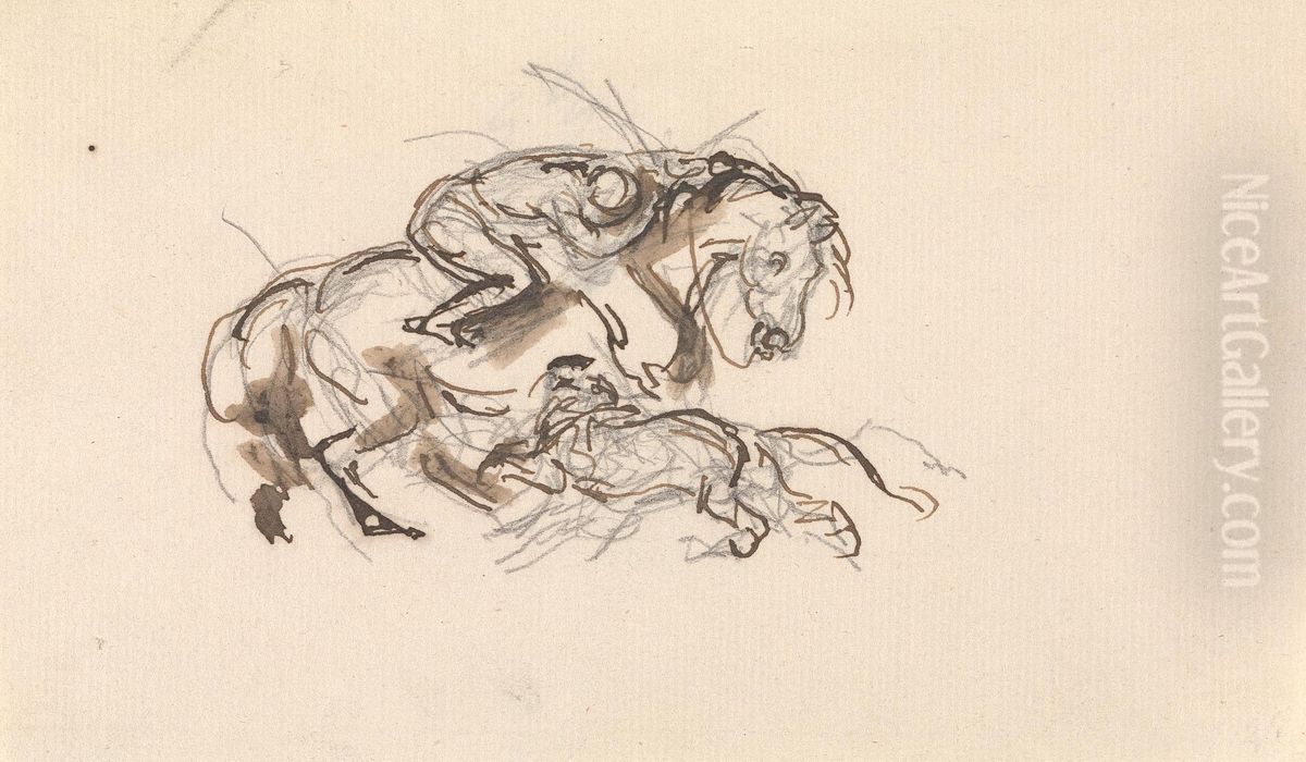 Horse and Rider being Attacked by a Lion Oil Painting by Sawrey Gilpin