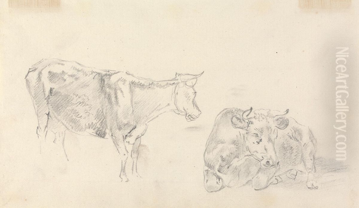 Standing cow facing right and a cow lying down Oil Painting by Sawrey Gilpin