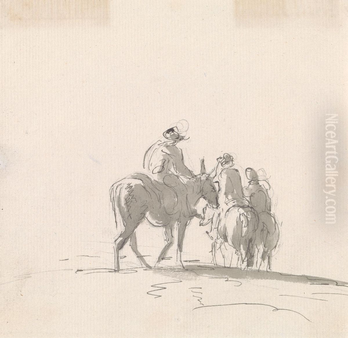 Three Figures Mounted on Mules Oil Painting by Sawrey Gilpin