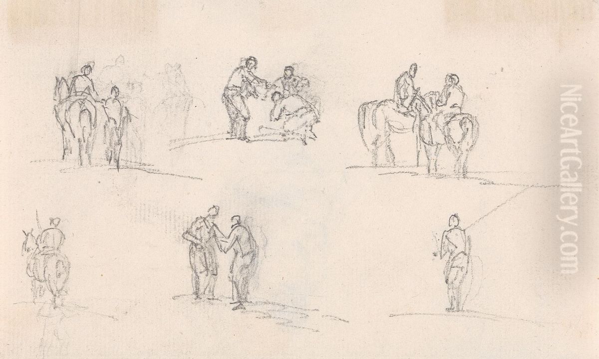 Six Studies of Figures on Horses Oil Painting by Sawrey Gilpin