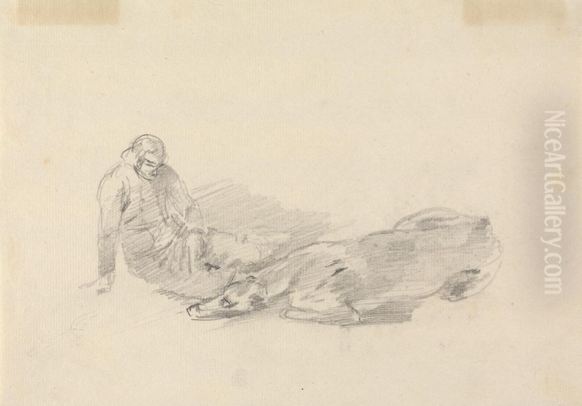 Study of a man reclining beside a horse lying down Oil Painting by Sawrey Gilpin