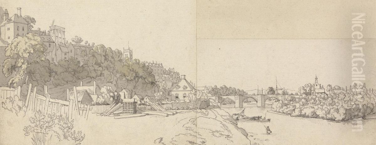 A Town Seen From the Banks of a River Oil Painting by John Alexander Gresse