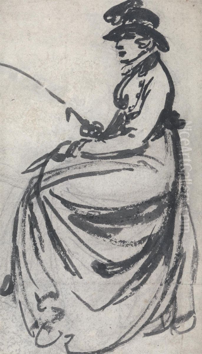Study of a Woman Seated on a Horse Oil Painting by Julius Caesar Ibbetson