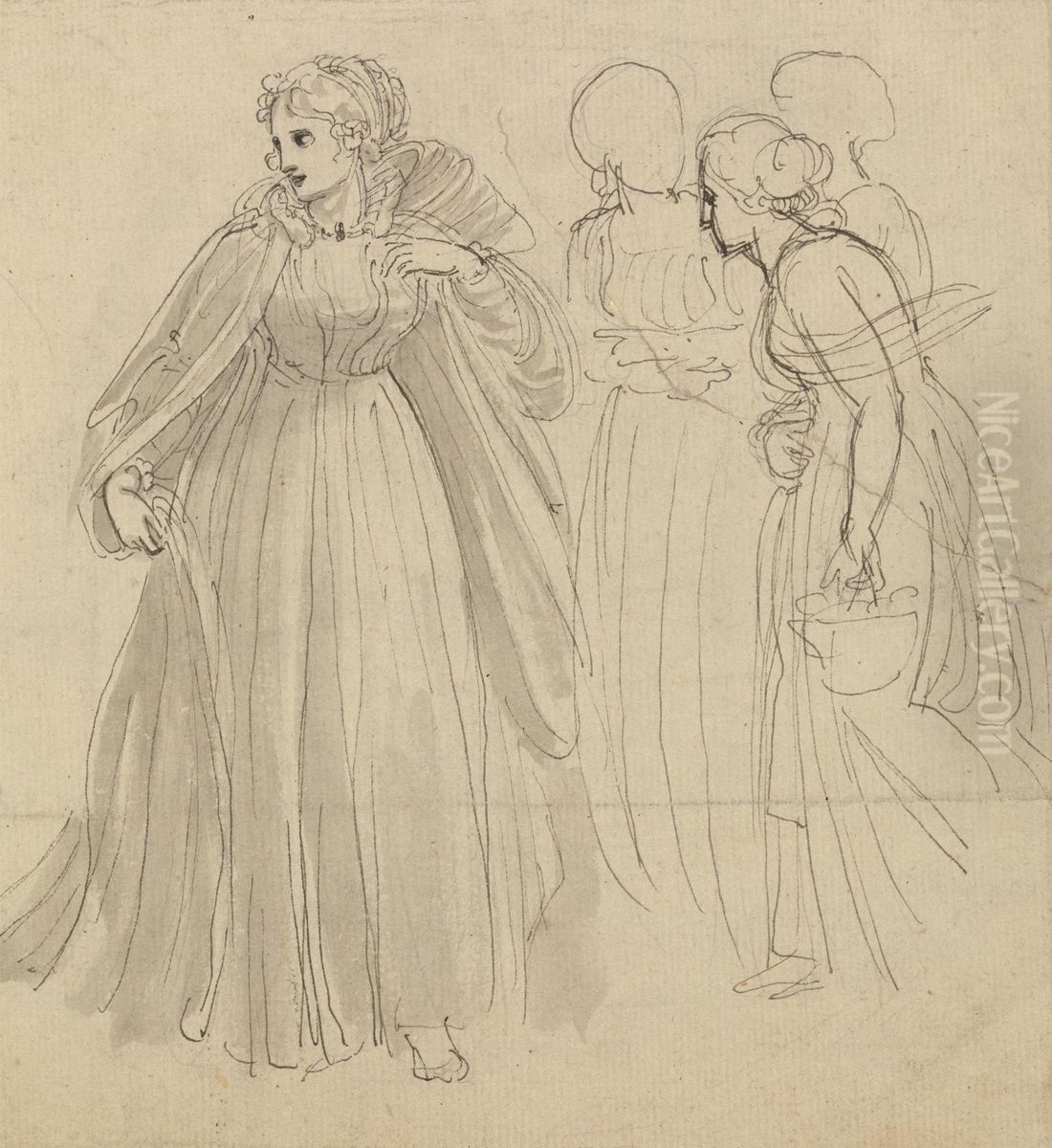 Study for Illustration - A Princess with her Attendants Oil Painting by Thomas Stothard