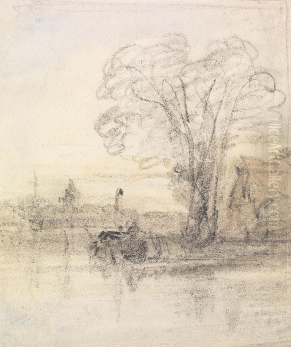 Trees Overhanging a River Oil Painting by John Varley