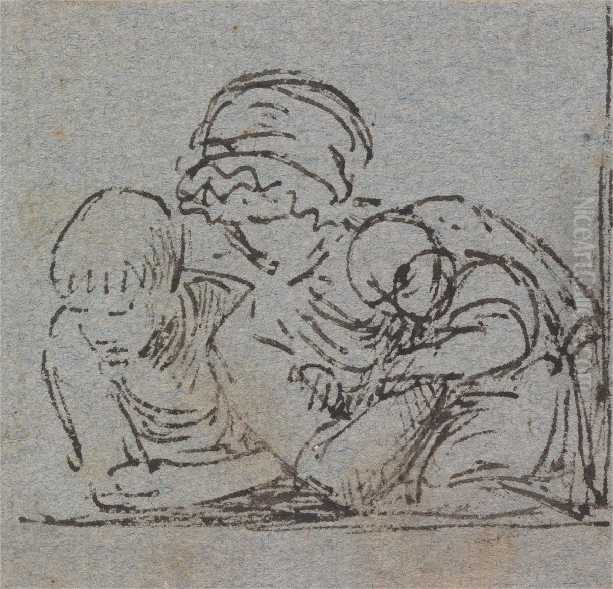 Mother and Child with Young Boy Leaning on Window Sill Oil Painting by Benjamin West