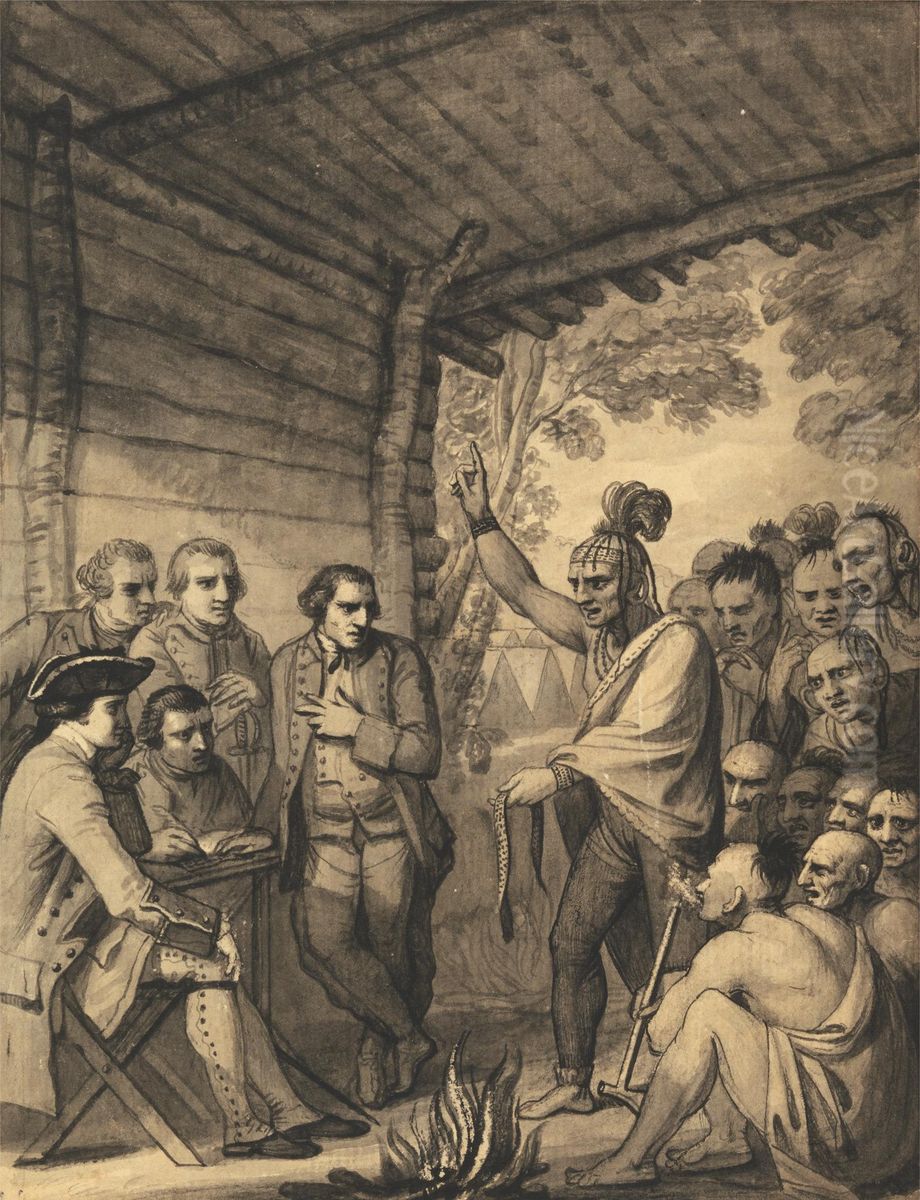 The Indians Giving a Talk to Colonel Bouquet in a conference at a Council Fire Near his Camp on the Banks of Muskingum in America, in October 1764, 1765 Oil Painting by Benjamin West