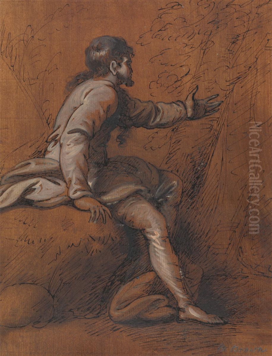 Man Seated on a Rock Oil Painting by Mather Brown
