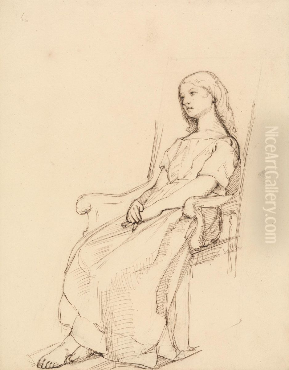 Study of a Young Girl, Seated Oil Painting by Daniel Maclise