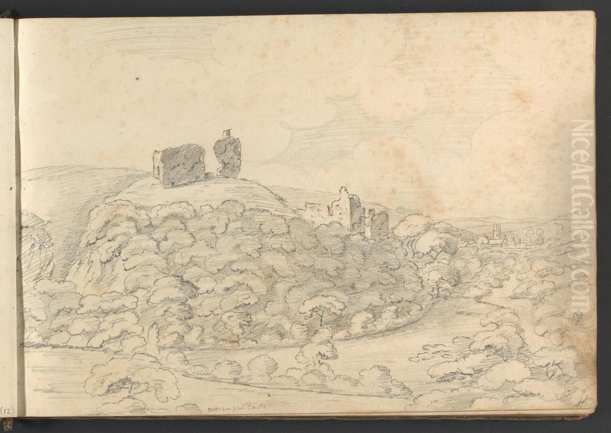 Oakhampton Castle Oil Painting by William Brockedon