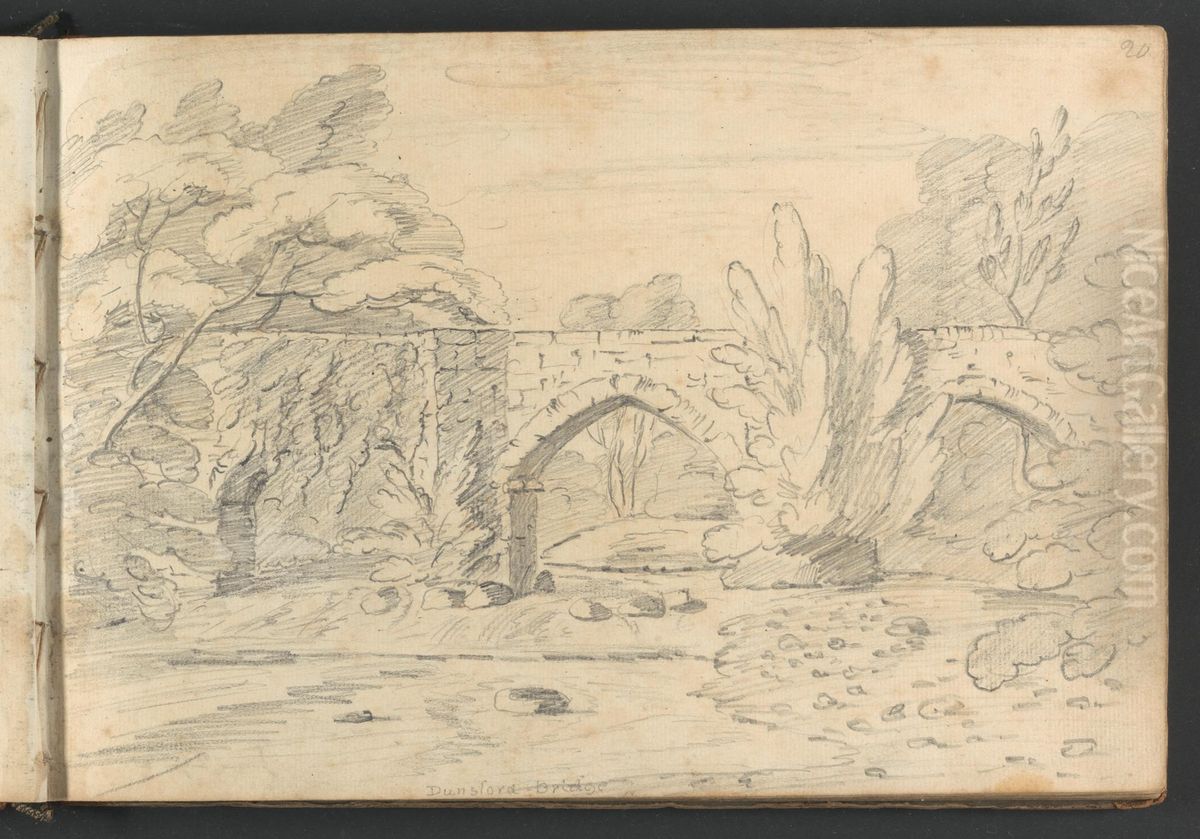 Dunsford Bridge Oil Painting by William Brockedon