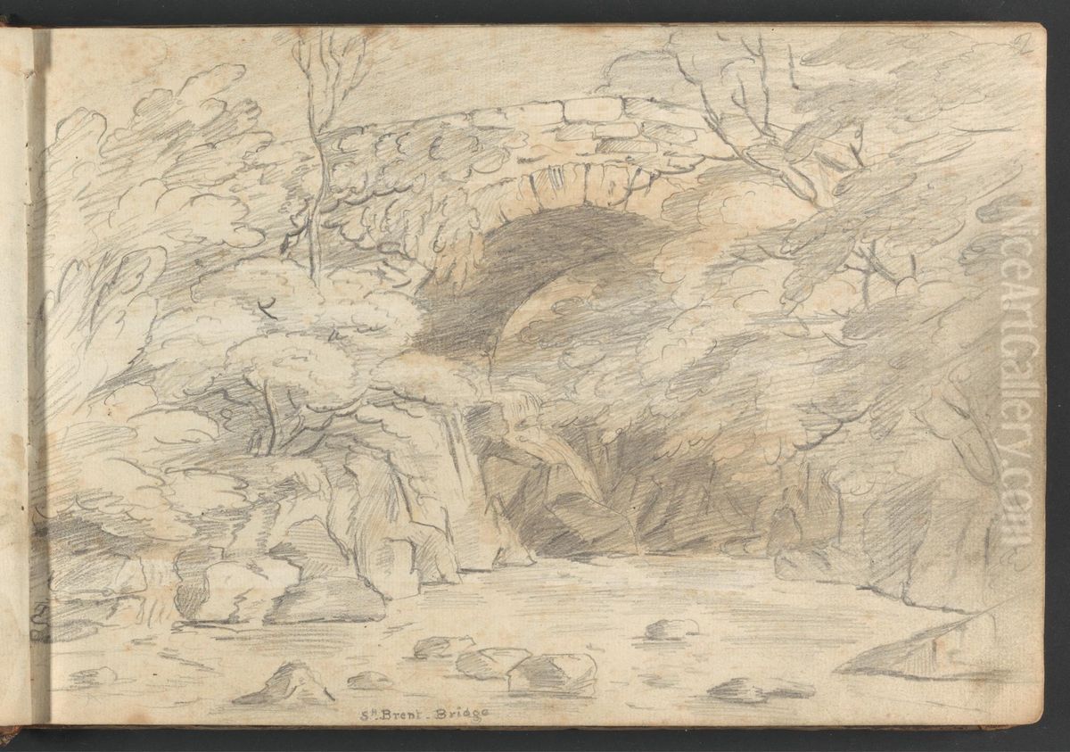 South Brent Bridge Oil Painting by William Brockedon