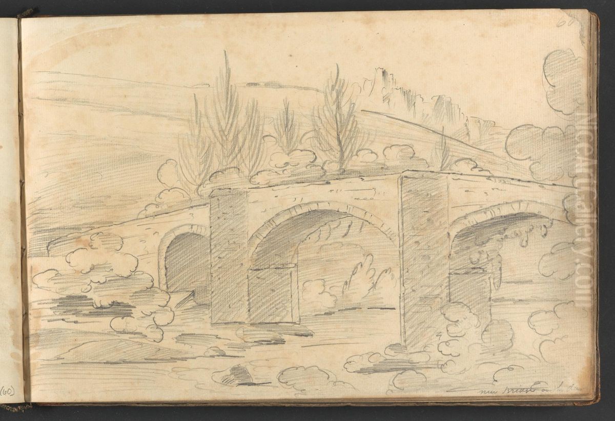 New Bridge Oil Painting by William Brockedon