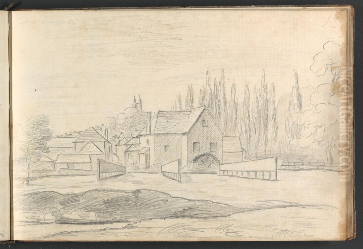 Totnes Mill Oil Painting by William Brockedon