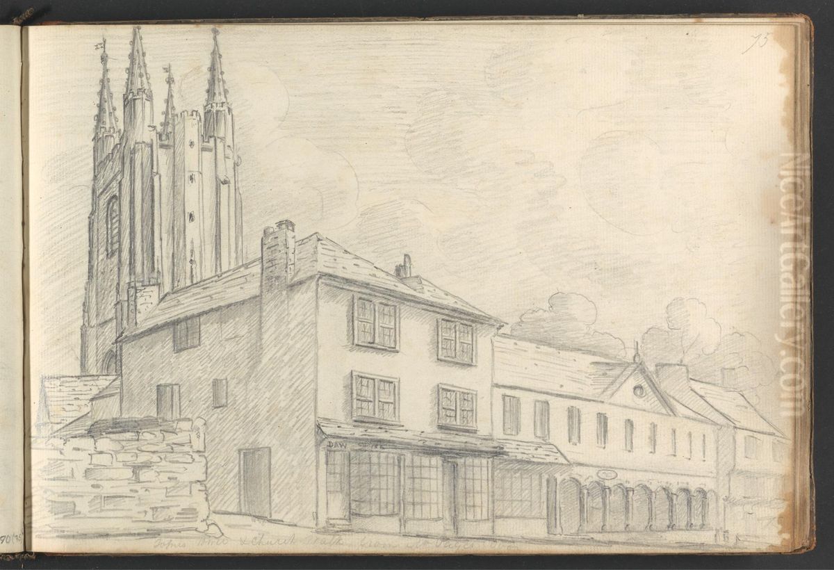 Totnes Church Walk (Inscription illegible) Oil Painting by William Brockedon