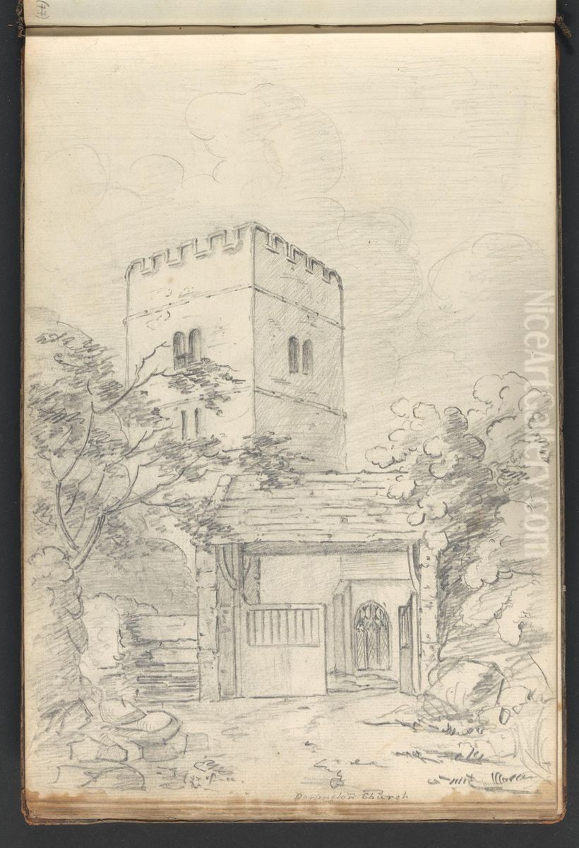 Dartington Church Oil Painting by William Brockedon