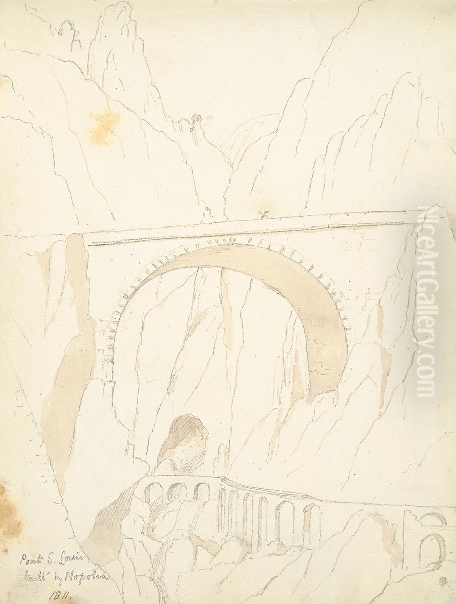 A View of Pont St. Louis Oil Painting by William Brockedon