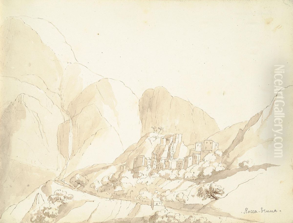 View of Roccabruna in Monaco Oil Painting by William Brockedon