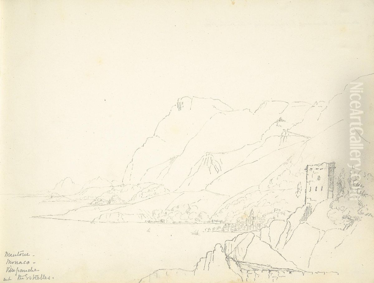 A Coastal View of Mentone, Monaco, Villefranche and Les Esterels Oil Painting by William Brockedon