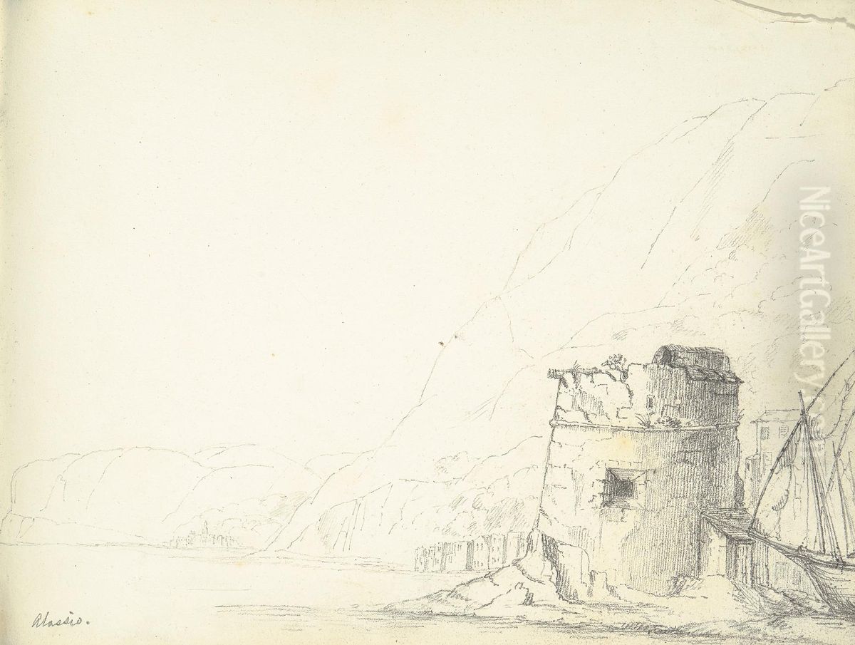 A Coastal View of Alassio Oil Painting by William Brockedon