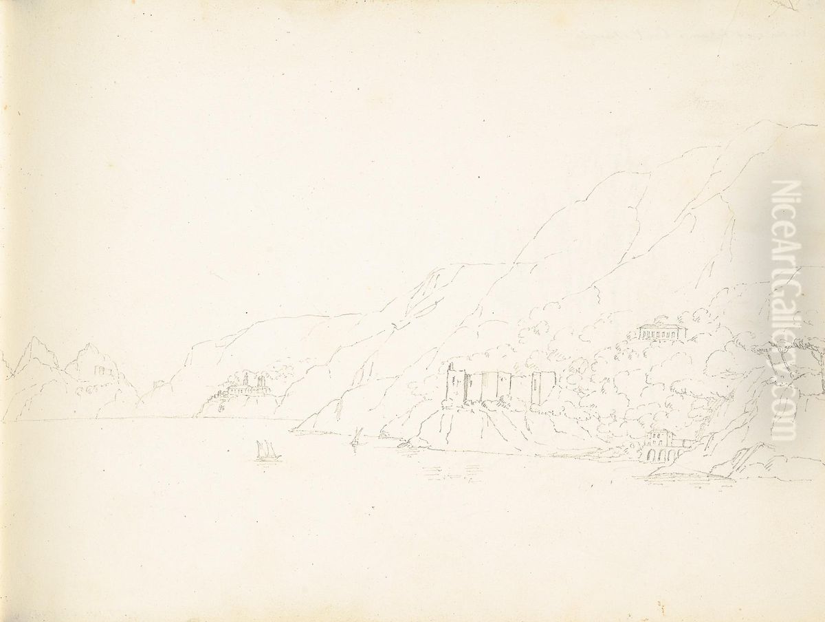 Mediterranean Coastal Scene Oil Painting by William Brockedon