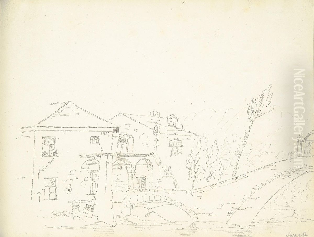 House and Bridge in the Town of Sestri Oil Painting by William Brockedon