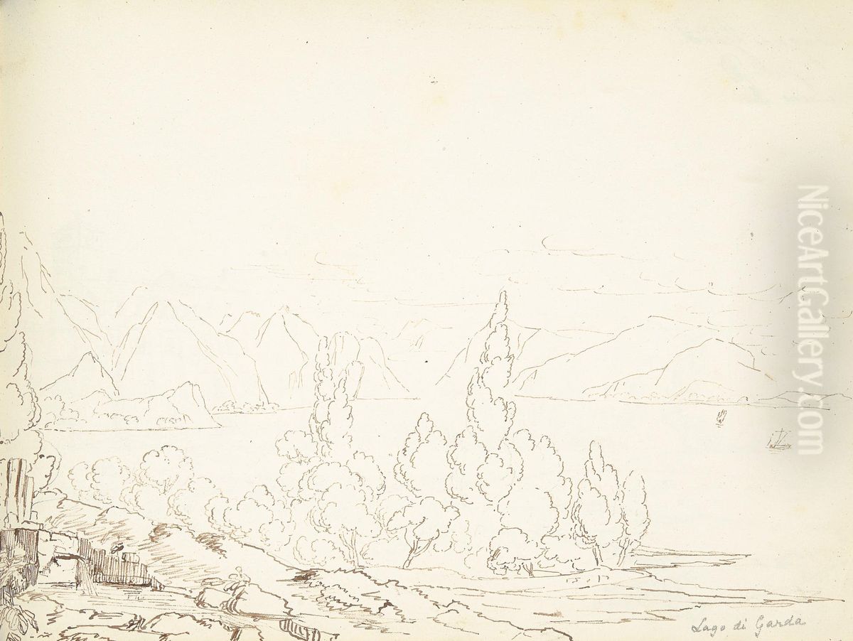 Landscape Scene of Lake Garda Oil Painting by William Brockedon