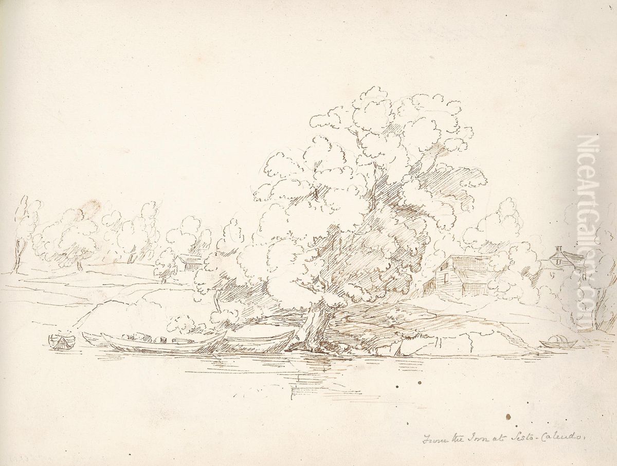 The Inn at Sesto Calende Oil Painting by William Brockedon