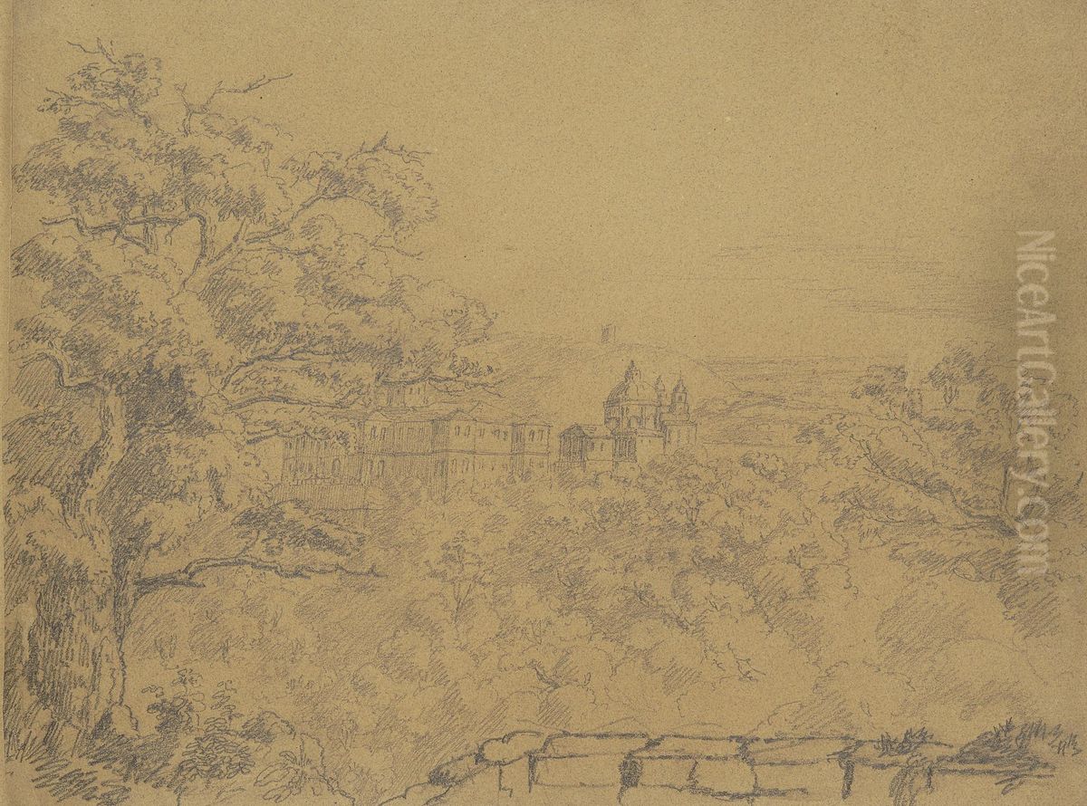 Rural Landscape with Monastery Oil Painting by William Brockedon