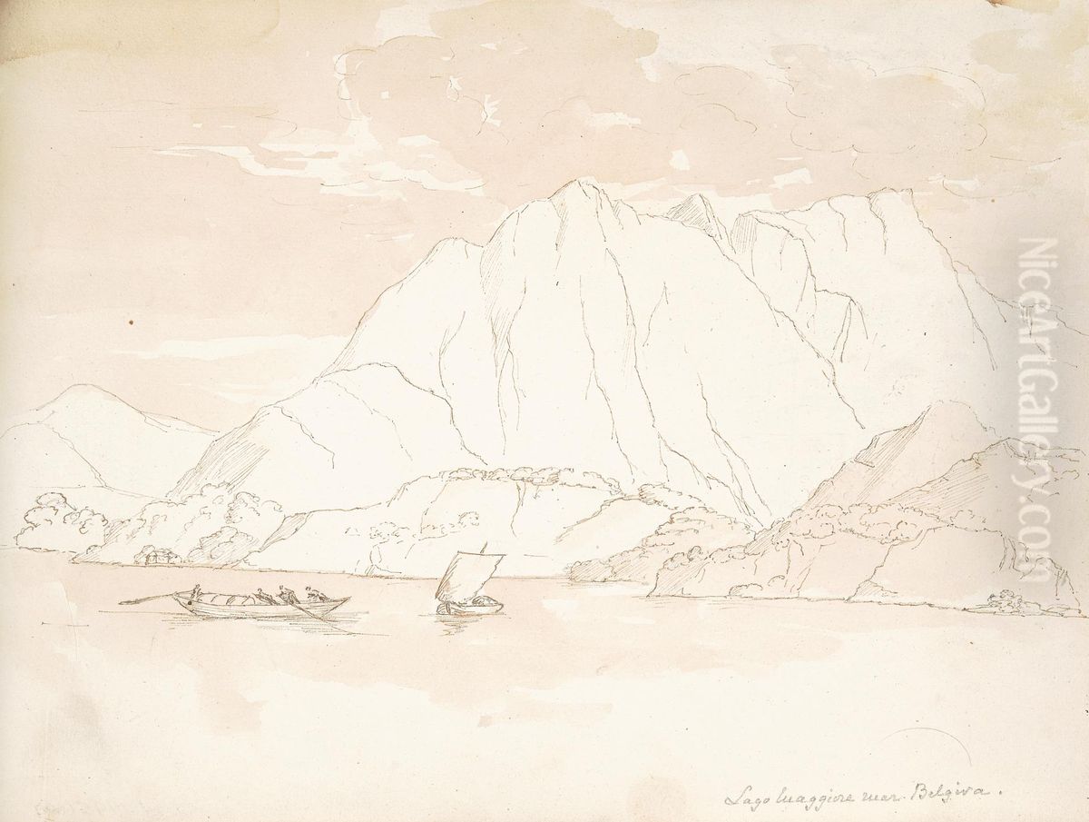 Boats on Lake Maggiore Oil Painting by William Brockedon