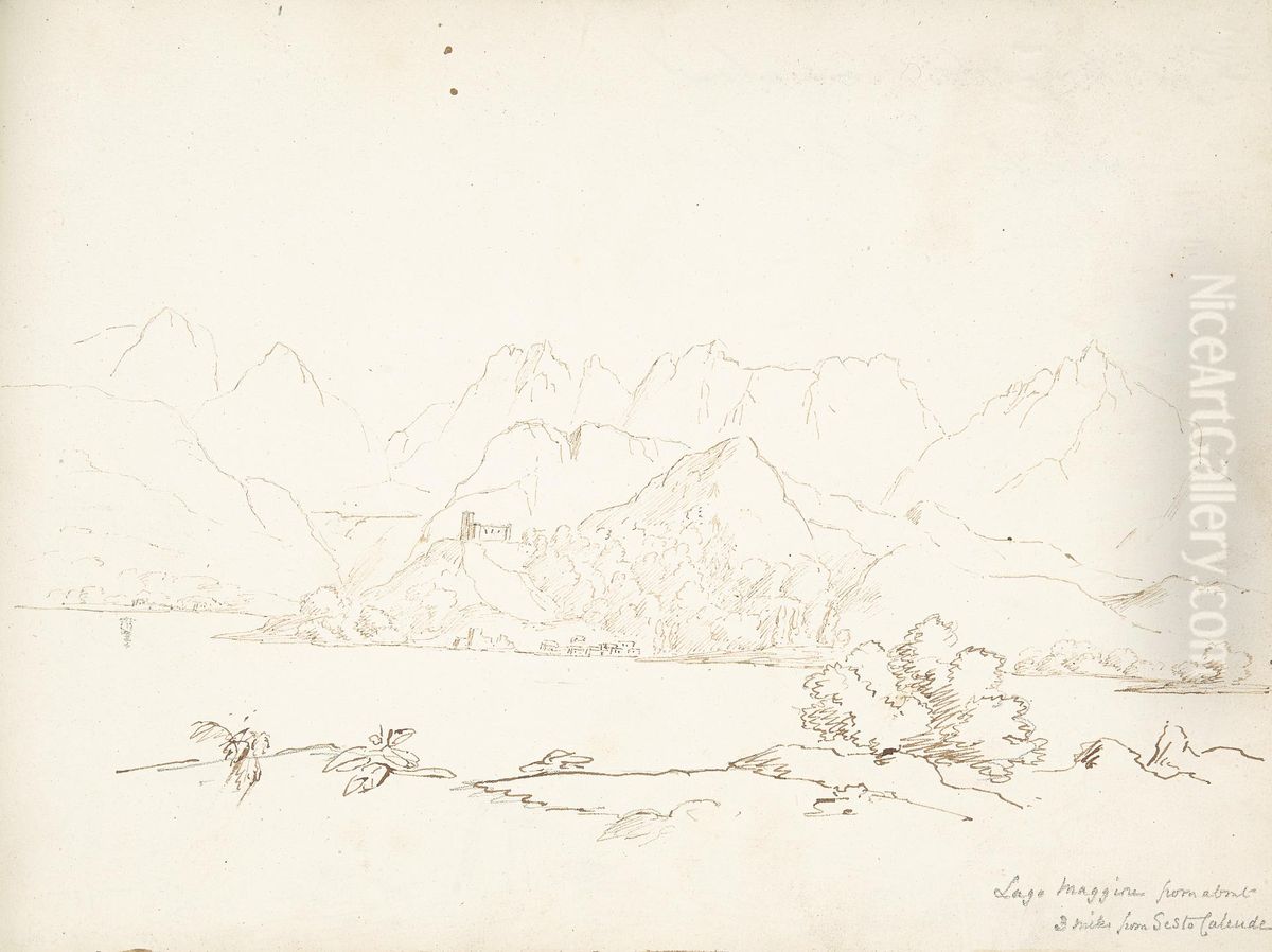 View of a Lake Surrounded by Mountains Oil Painting by William Brockedon